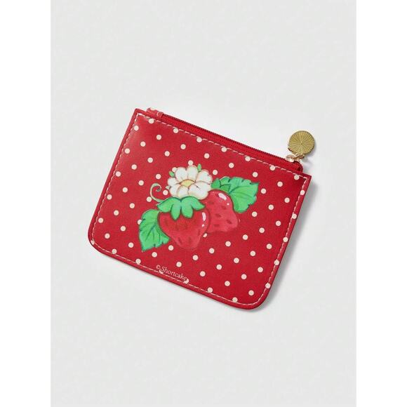 Strawberry Shortcake Polka Dot Cardholder Zip Coin Pouch w/ Cute Zipper Pull - Picture 2 of 4